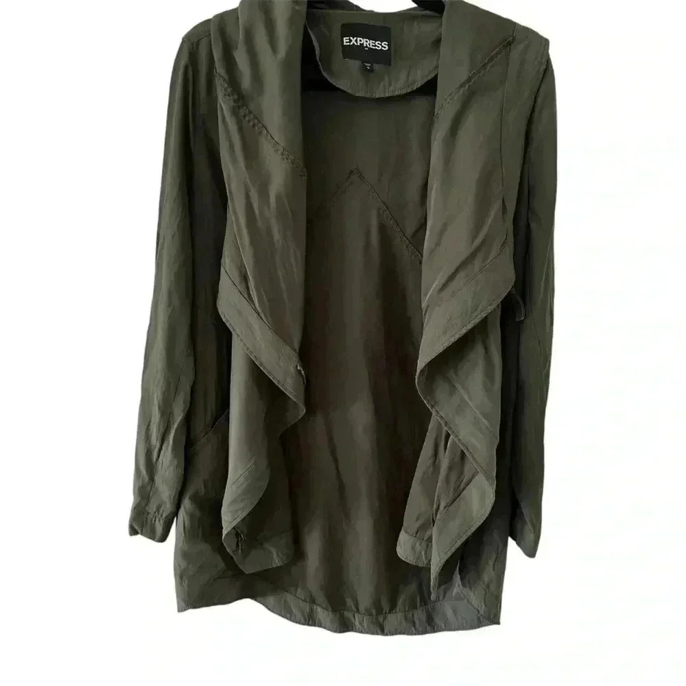 EXPRESS Women’s Oversized Baggy Moto Lagonlook Casual Shacket Jacket Green SM